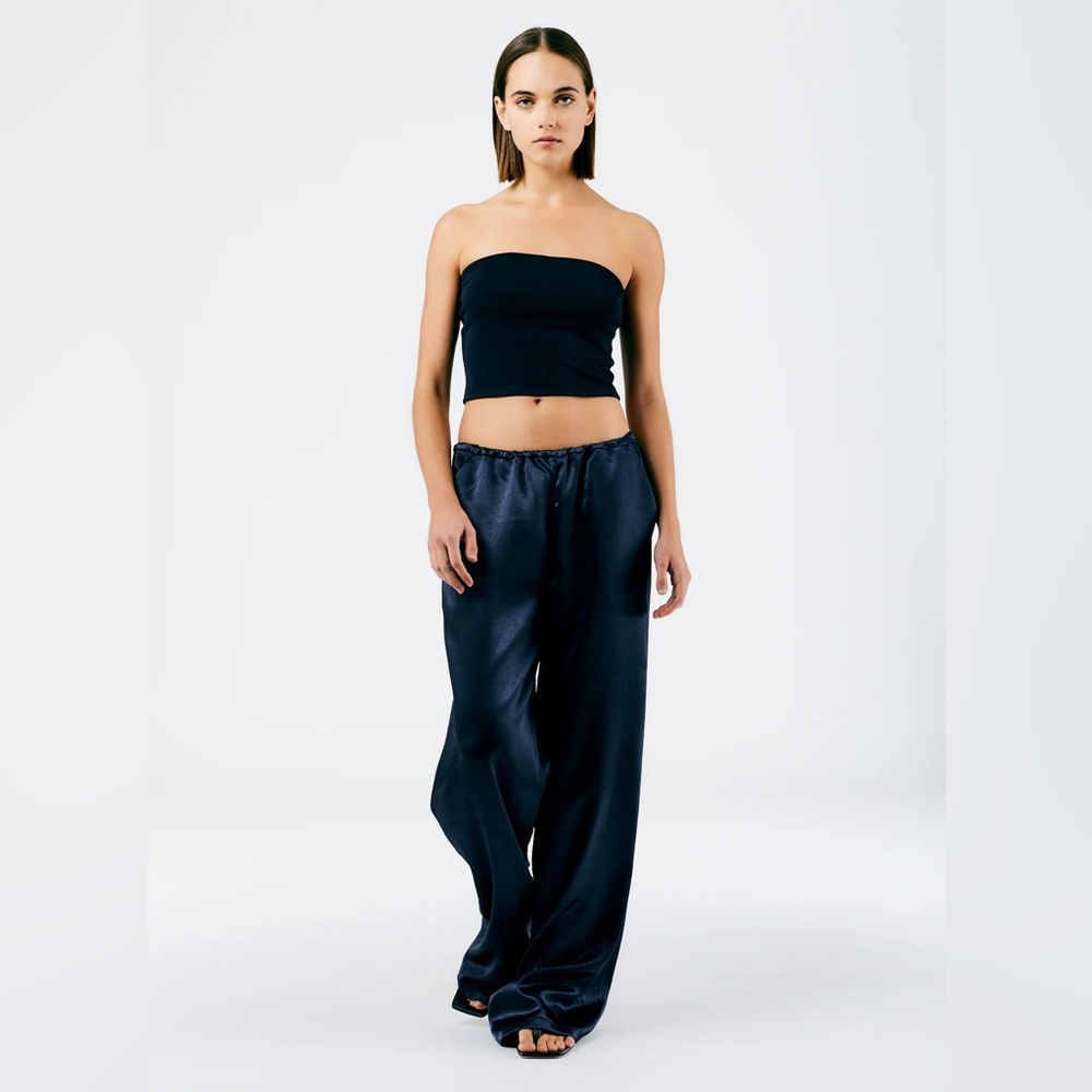 TIBI Summer Satin Wide Leg Pull On Pant - Navy, small
